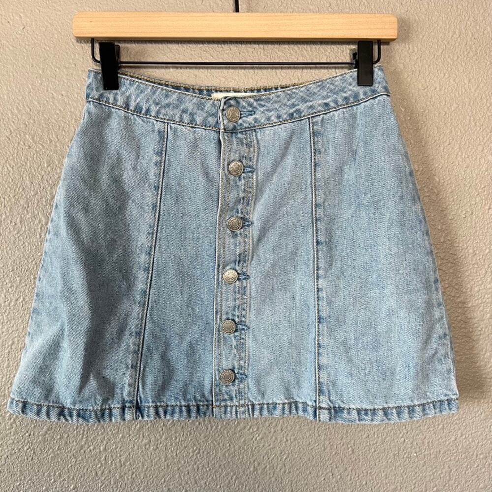 Pacsun Button Front Denim Jean Light Wash Mini Skirt Womens Summer Spring 26
